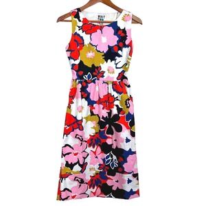 Whit Two Floral Sleeveless Open Back Dress Women 0 Pockets Colorful Retro Mod